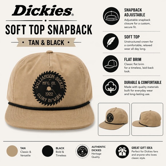 Dickies Other - Dickies‎ Williamson-Dickie Mfg Co Glory In Work Snapback Hat Tan Khaki Rope Cap